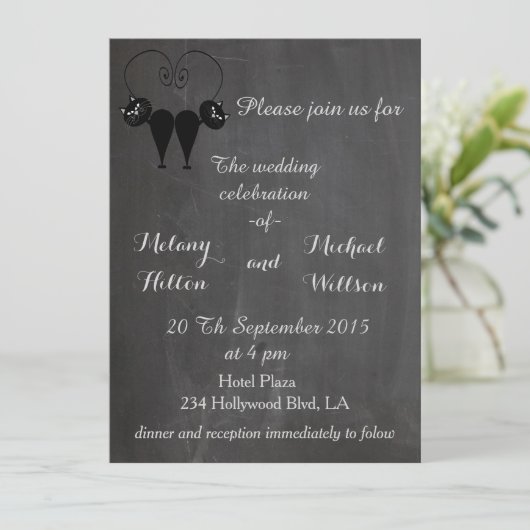 Chalkboard trendy grappig katteliefdeskoppel bruil kaart (Staand voorkant)