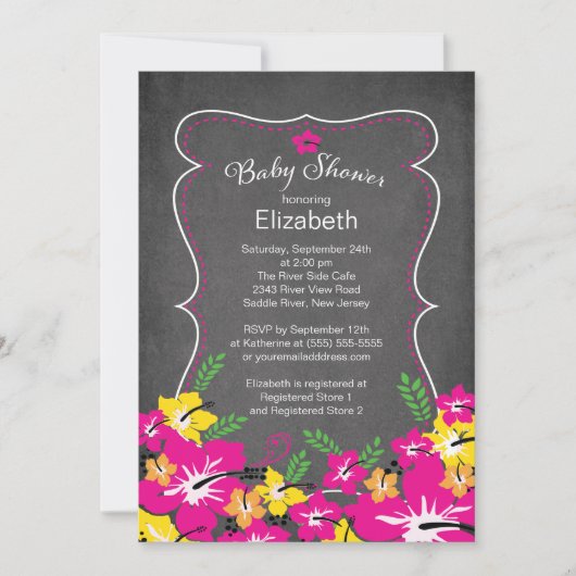 Chalkboard Tropical Hibiscus Flowers Baby shower Kaart (Voorkant)