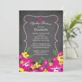 Chalkboard Tropical Hibiscus Flowers Baby shower Kaart (Staand voorkant)