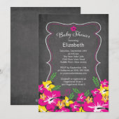 Chalkboard Tropical Hibiscus Flowers Baby shower Kaart (Voorkant / Achterkant)