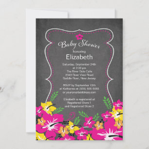 Chalkboard Tropical Hibiscus Flowers Baby shower Kaart