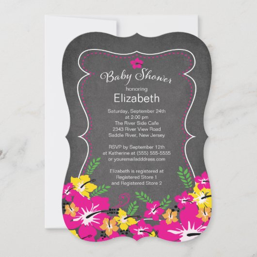 Chalkboard Tropical Hibiscus Flowers Baby shower Kaart (Voorkant)