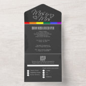 Chalkboard trouwdoedelen harten Mrs. en Mrs. All In One Uitnodiging (Binnen)