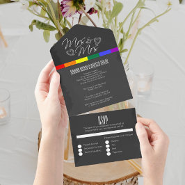 Chalkboard trouwdoedelen harten Mrs. en Mrs. All In One Uitnodiging