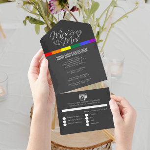 Chalkboard trouwdoedelen harten Mrs. en Mrs. All In One Uitnodiging