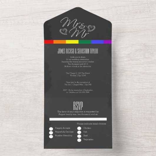 Chalkboard trouwdoedle harten Mr en Mr. All In One Uitnodiging (Binnen)