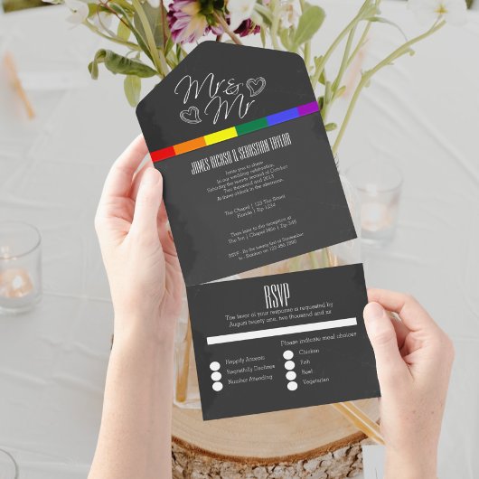 Chalkboard trouwdoedle harten Mr en Mr. All In One Uitnodiging