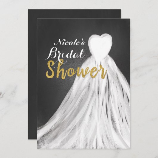 Chalkboard trouwjurk bruids douche uitnodigingen (Voorkant / Achterkant)