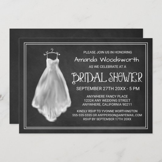 Chalkboard trouwjurk bruids douche uitnodigingen (Voorkant / Achterkant)