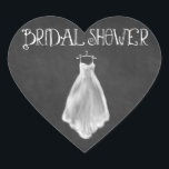 Chalkboard trouwjurk Vrijgezellenfeest gunsten Hart Sticker<br><div class="desc">Chalkboard Wedding Dress Vrijgezellenfeest Favors - Design zijn voorzien van een krijt geschetste gedrukte trouwjurk op een gedrukte krijtbordachtergrond met fancy typografie. Bekijk de overeenkomst met het collectie hieronder.</div>