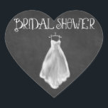 Chalkboard trouwjurk Vrijgezellenfeest gunsten Hart Sticker<br><div class="desc">Chalkboard Wedding Dress Vrijgezellenfeest Favors - Design zijn voorzien van een krijt geschetste gedrukte trouwjurk op een gedrukte krijtbordachtergrond met fancy typografie. Bekijk de overeenkomst met het collectie hieronder.</div>