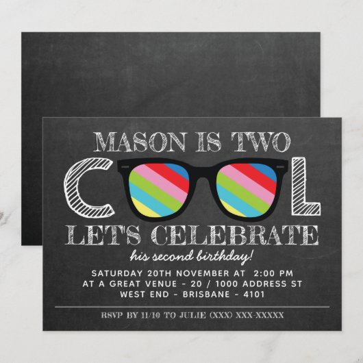 Chalkboard twee kool van twee jaar oude verjaardag kaart (Voorkant / Achterkant)