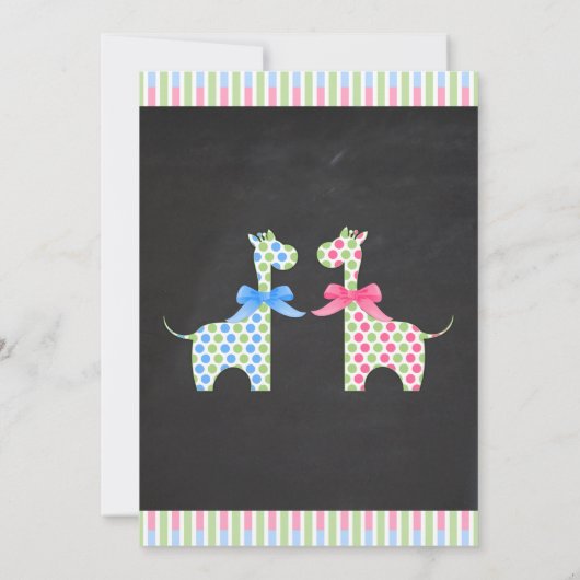 Chalkboard Twin Boy and Girl Giraffe Baby shower Kaart (Achterkant)