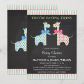 Chalkboard Twin Boy and Girl Giraffe Baby shower Kaart (Voorkant / Achterkant)