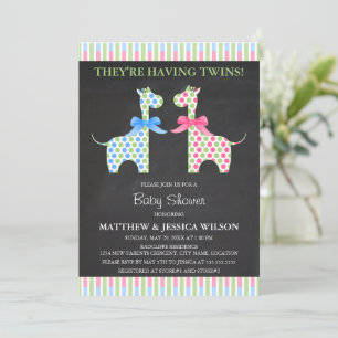 Chalkboard Twin Boy and Girl Giraffe Baby shower Kaart