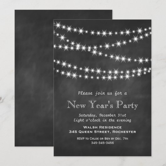 Chalkboard Twinkle licht nieuwjaarsuitnodiging Kaart (Voorkant / Achterkant)