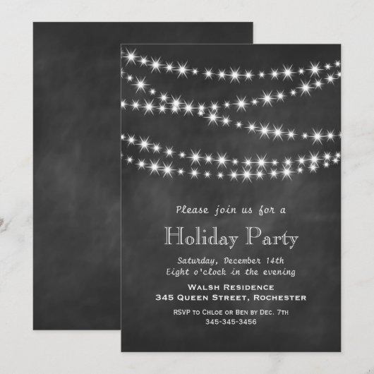 Chalkboard Twinkle Lights Holiday Party Uitnodigin Kaart (Voorkant / Achterkant)