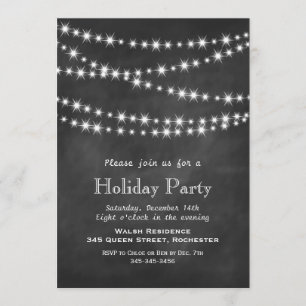 Chalkboard Twinkle Lights Holiday Party Uitnodigin Kaart