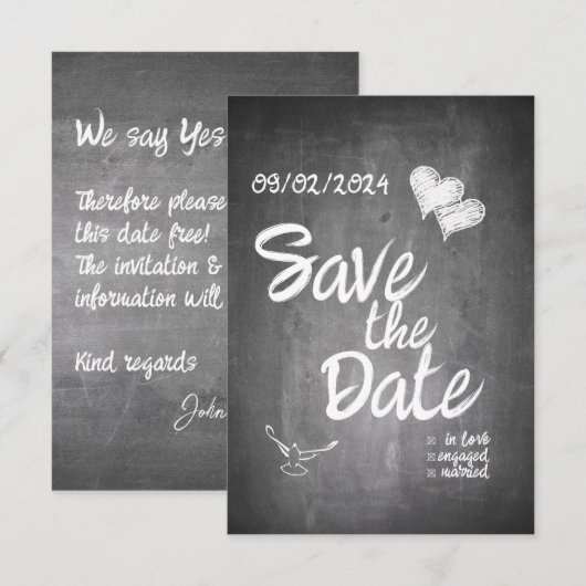 Chalkboard Typografie Bruiloft Aankondiging (Voorkant / Achterkant)