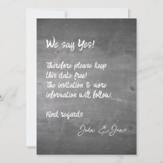 Chalkboard Typografie Bruiloft Aankondiging (Achterkant)