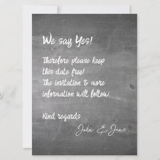 Chalkboard Typografie Bruiloft Aankondiging (Achterkant)