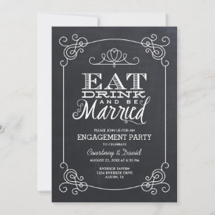 Chalkboard Typografie Engagement Party Kaart