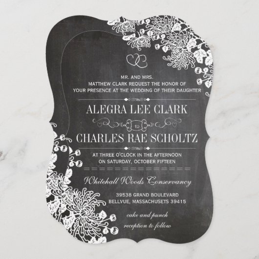 Chalkboard Typografie Floral Wedding Invitations Kaart (Voorkant / Achterkant)