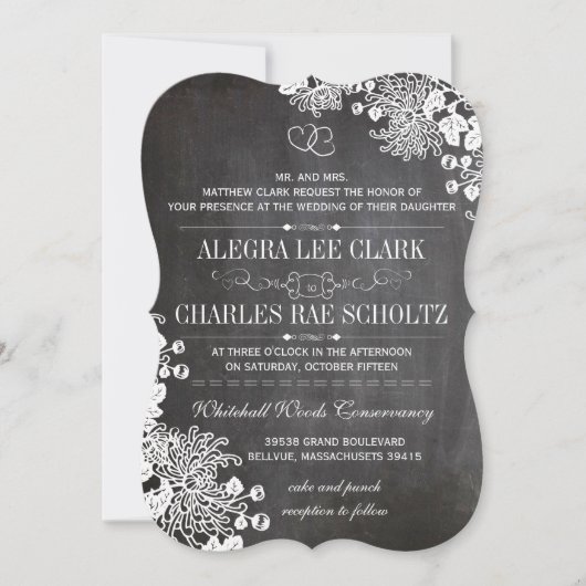 Chalkboard Typografie Floral Wedding Invitations Kaart (Voorkant)