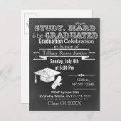 Chalkboard Typografie Graduation party Uitnodiging Briefkaart (Voorkant / Achterkant)