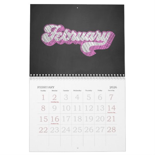 Chalkboard Typografie Kalender (Feb 2026)