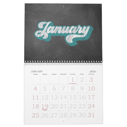 Chalkboard Typografie Kalender (Jan 2026)