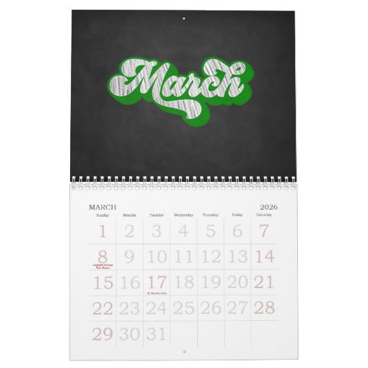 Chalkboard Typografie Kalender (Mar 2026)