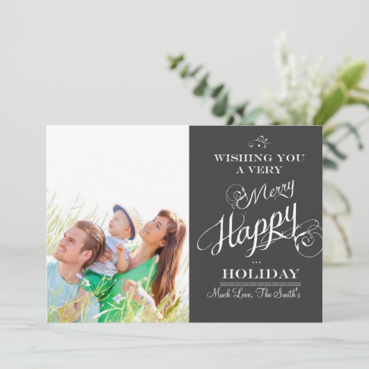 Chalkboard Typografie-kerstfotokaart Feestdagenkaart (Staand voorkant)