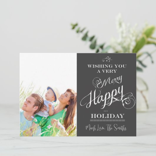 Chalkboard Typografie kerstfotokaart Feestdagenkaart (Staand voorkant)