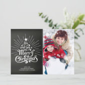 Chalkboard Typografie Merry-kerstfotokaart Feestdagenkaart (Staand voorkant)