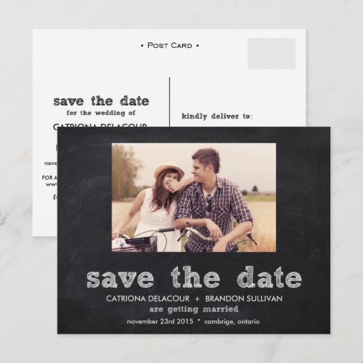 Chalkboard Typografie Save the Date Briefkaart (Voorkant / Achterkant)