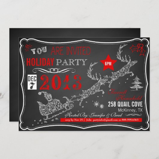 Chalkboard Typografie - Uitnodiging voor kerstfees (Voorkant / Achterkant)