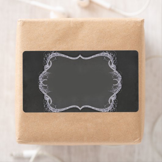 Chalkboard Typographic Leaf Swirl Rustic Wedding Etiket (Insitu)