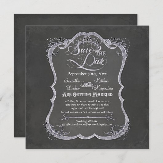 Chalkboard Typographic Leaf Swirl Rustic Wedding Kaart (Voorkant / Achterkant)