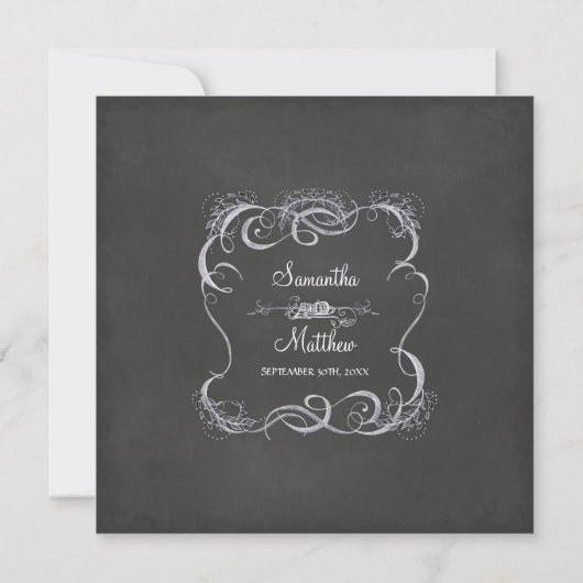 Chalkboard Typographic Leaf Swirl Rustic Wedding Kaart (Achterkant)