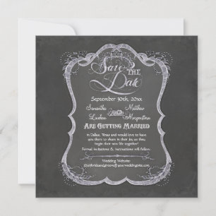 Chalkboard Typographic Leaf Swirl Rustic Wedding Kaart