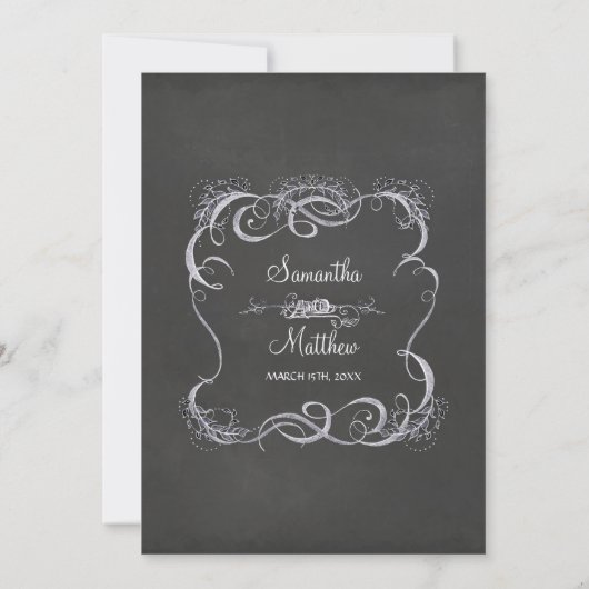 Chalkboard Typographic Leaf Swirl Rustic Wedding Kaart (Achterkant)