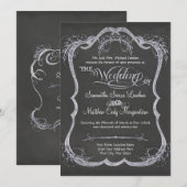 Chalkboard Typographic Leaf Swirl Rustic Wedding Kaart (Voorkant / Achterkant)