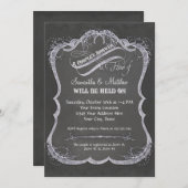 Chalkboard Typographic Leaf Swirl Rustic Wedding Kaart (Voorkant / Achterkant)