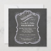 Chalkboard Typographic Leaf Swirl Rustic Wedding Kaart (Voorkant)