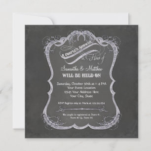 Chalkboard Typographic Leaf Swirl Rustic Wedding Kaart