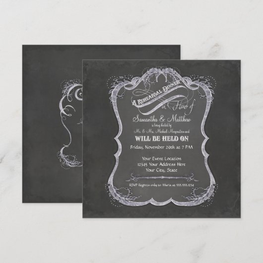 Chalkboard Typographic Leaf Swirl Rustic Wedding Kaart (Voorkant / Achterkant)