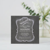 Chalkboard Typographic Leaf Swirl Rustic Wedding Kaart (Staand voorkant)