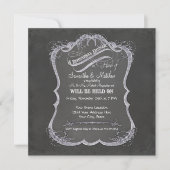 Chalkboard Typographic Leaf Swirl Rustic Wedding Kaart (Voorkant)