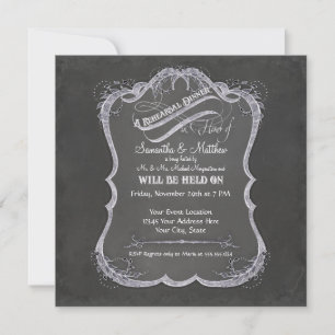 Chalkboard Typographic Leaf Swirl Rustic Wedding Kaart